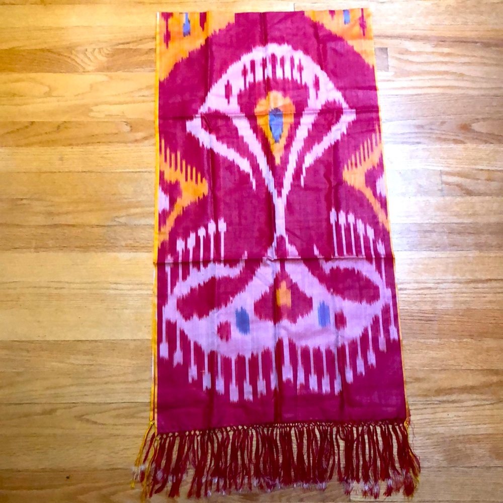 Uzbek Ikat Boho Scarf Red